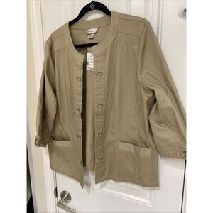 CJ Banks Jacket Womens 1X Beige Snap Up Stretch Casual Comfort Lightweight   641